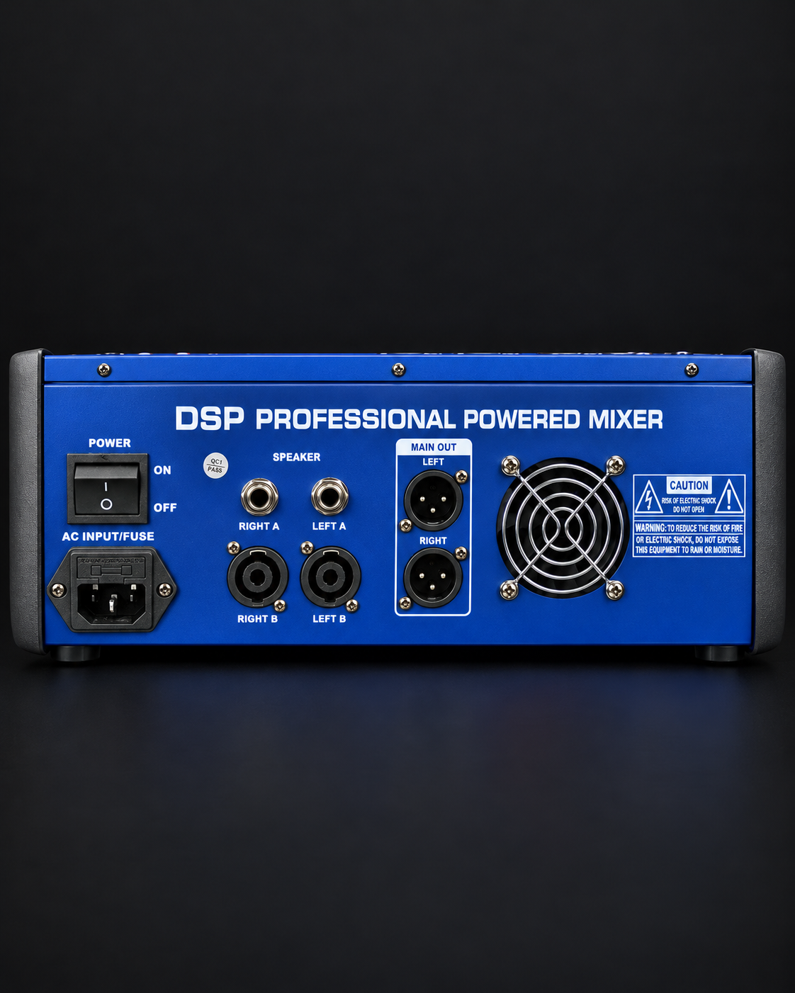 Panel trasero de conexiones de consola amplificada Alpha MX-QUA8