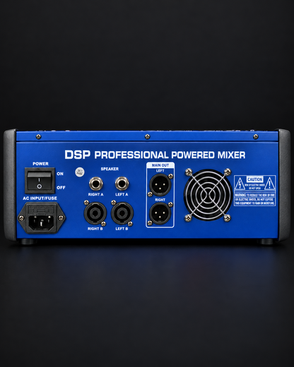 Panel trasero de conexiones de consola amplificada Alpha MX-QUA8